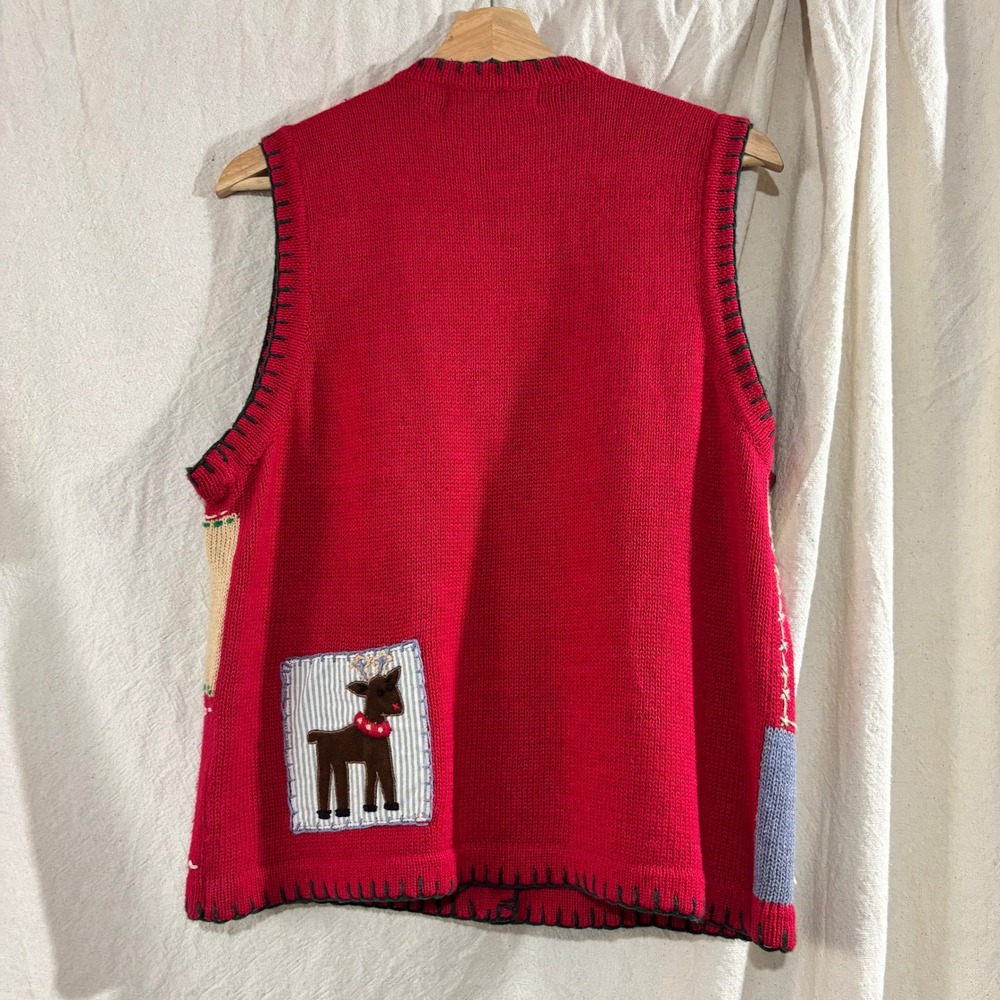 Victoria Jones Vintage 90s Ugly Christmas Sweater Vest Red Patchwork Petite L - Picture 3 of 6